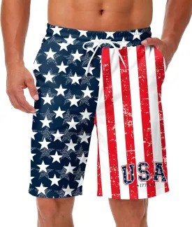 AOBUTE Men's 4th of July Shorts American Flag Patriotic Shorts with Pockets