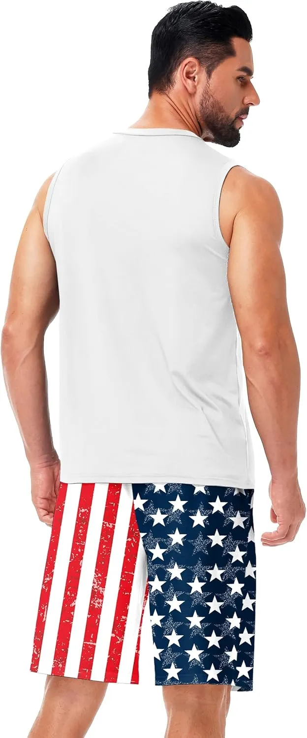 AOBUTE Men's 4th of July Shorts American Flag Patriotic Shorts with Pockets