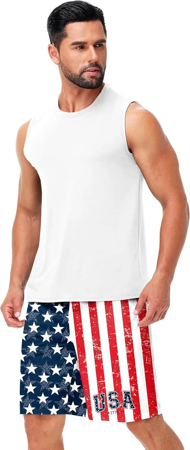 AOBUTE Men's 4th of July Shorts American Flag Patriotic Shorts with Pockets