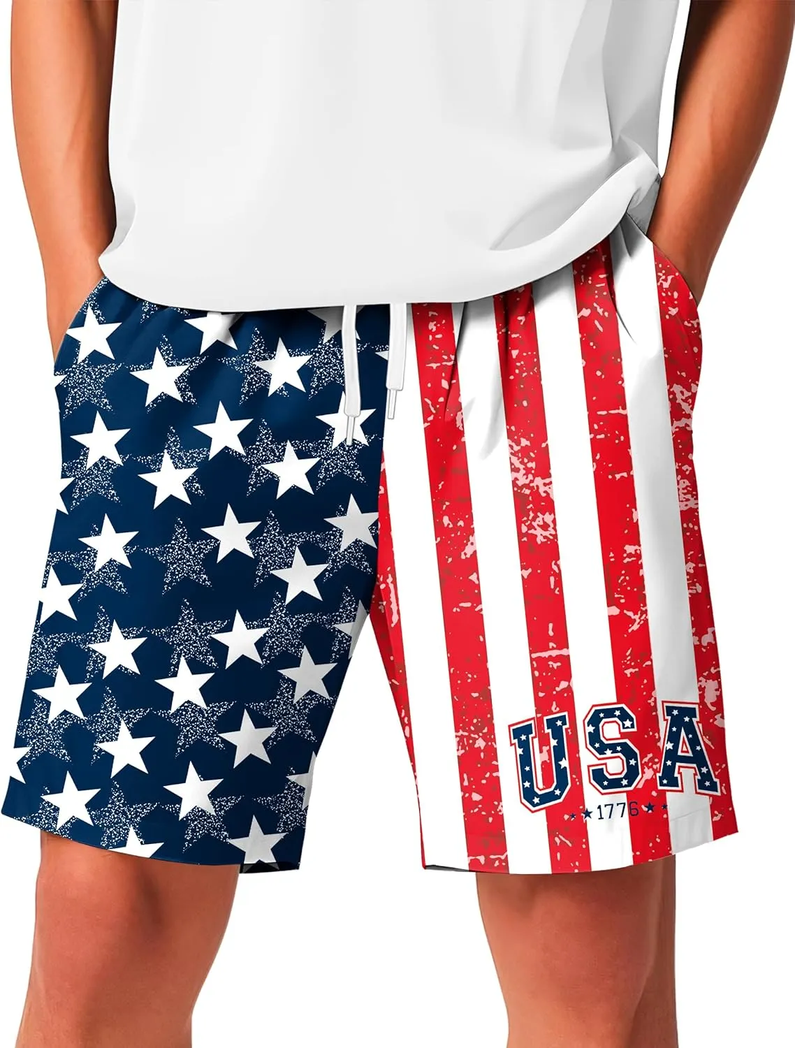 AOBUTE Men's 4th of July Shorts American Flag Patriotic Shorts with Pockets