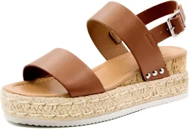 Athlefit Women's Espadrilles Sandals Ankle Strap Buckle Wedge Sandal Open Toe Studded Platform Sandals