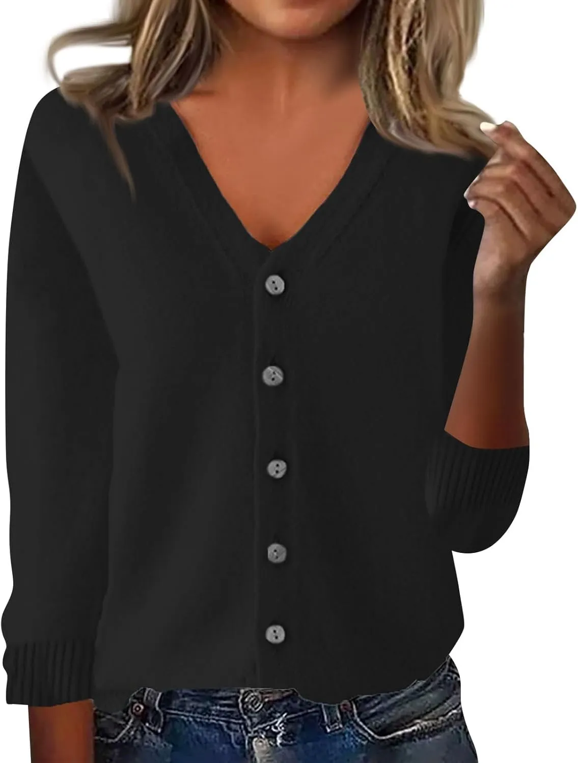 Cardigan Sweaters for Women Long Sleeve V Neck Sweaters Lightweight Comfy Sweatshirts No Hood Knitted Button Up Sweaters