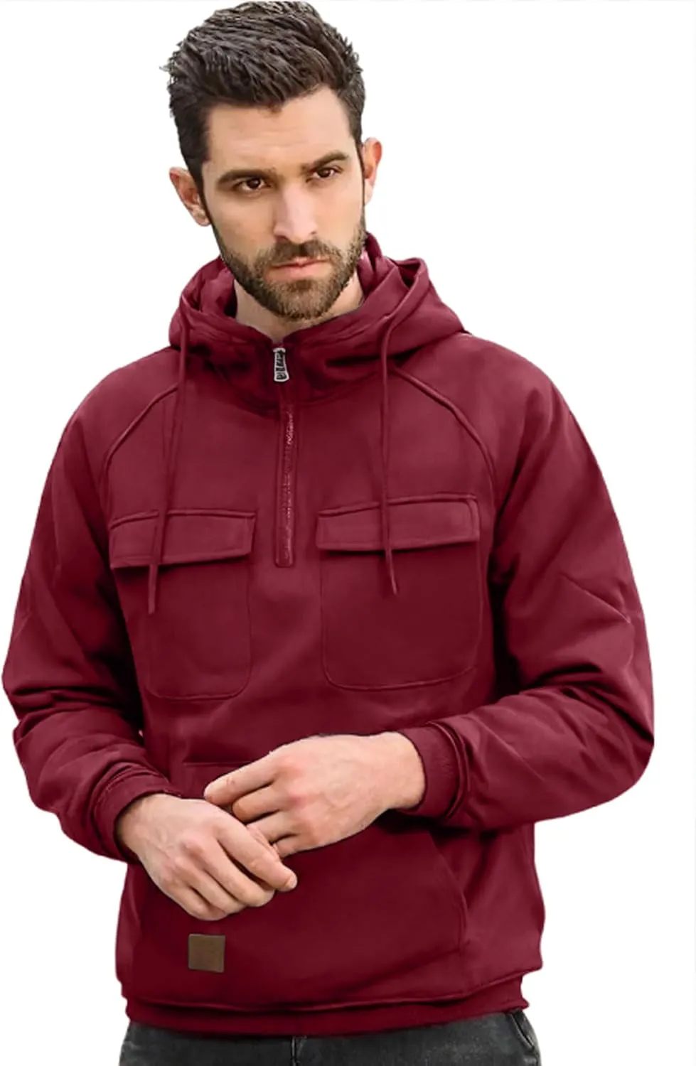 Cargo Hoodies for Men Tactical Sweatshirt Quarter Zip Cargo Pullover Hoodies Workout Gym Men Fashion Outdoor Hoodie