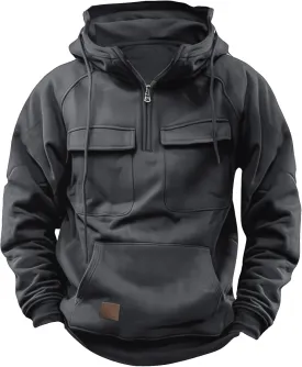 Cargo Hoodies for Men Tactical Sweatshirt Quarter Zip Cargo Pullover Hoodies Workout Gym Men Fashion Outdoor Hoodie