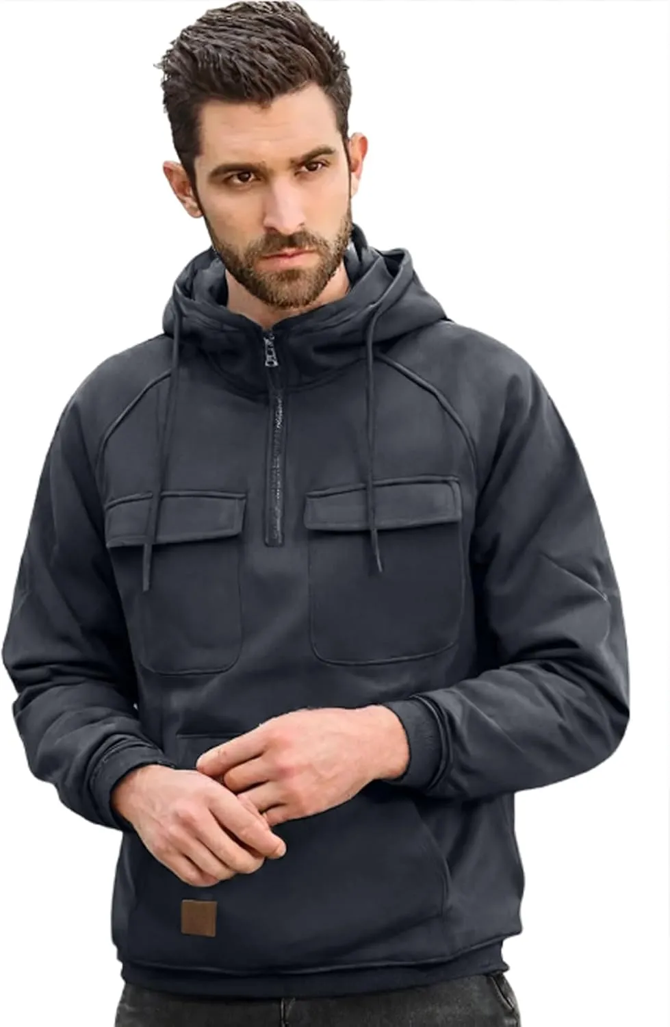 Cargo Hoodies for Men Tactical Sweatshirt Quarter Zip Cargo Pullover Hoodies Workout Gym Men Fashion Outdoor Hoodie