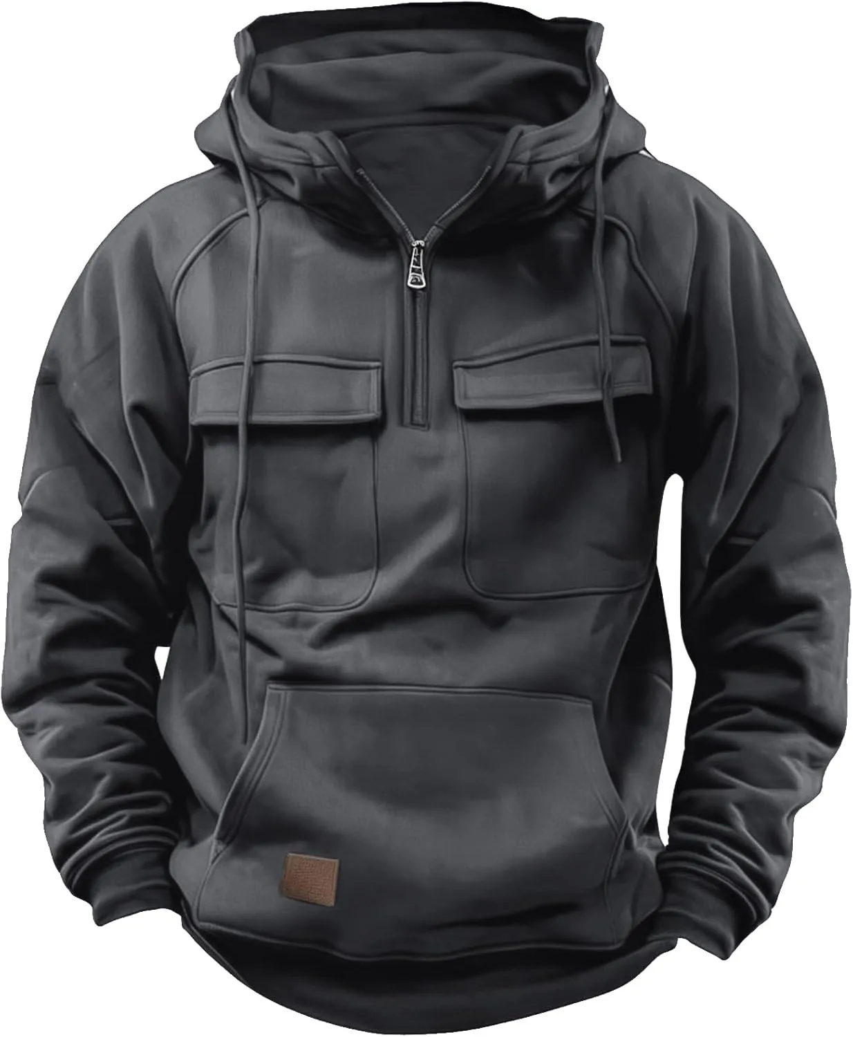 Cargo Hoodies for Men Tactical Sweatshirt Quarter Zip Cargo Pullover Hoodies Workout Gym Men Fashion Outdoor Hoodie