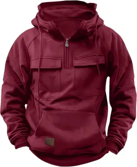 Cargo Hoodies for Men Tactical Sweatshirt Quarter Zip Cargo Pullover Hoodies Workout Gym Men Fashion Outdoor Hoodie