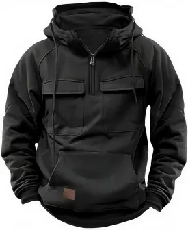 Cargo Hoodies for Men Tactical Sweatshirt Quarter Zip Cargo Pullover Hoodies Workout Gym Men Fashion Outdoor Hoodie
