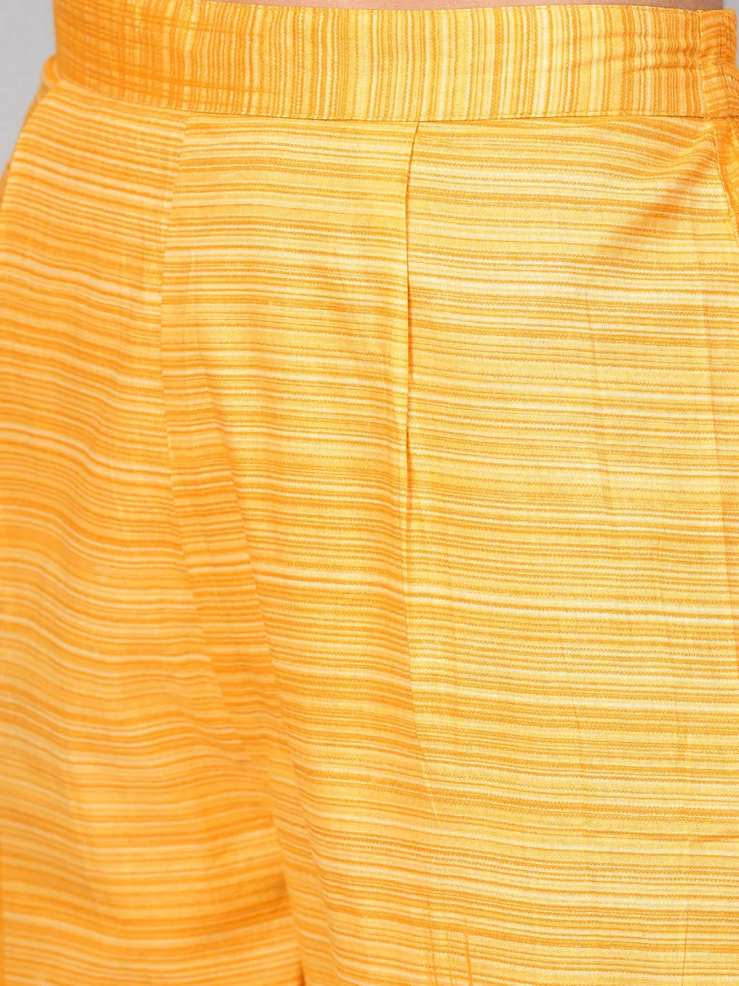 Dark Brown Printed Kurta Set With Contrasting Yellow Pants