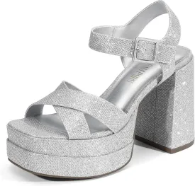 DREAM PAIRS Women's Platform Chunky Heels Square Open Toe Ankle Strap High Heeled Sandals Y2K Shoes for Party Brunch