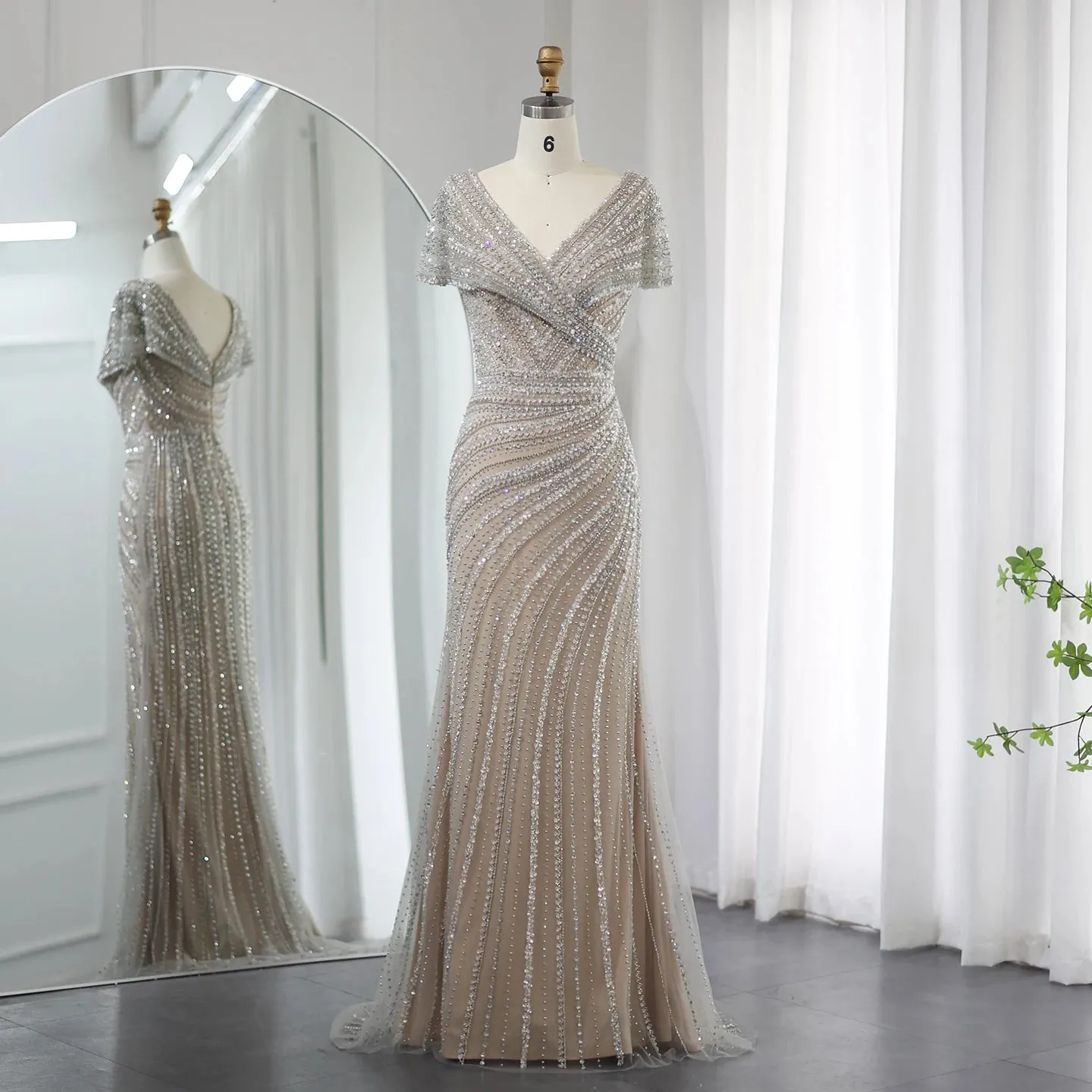Embellished Cap Sleeves Mermaid Dress
