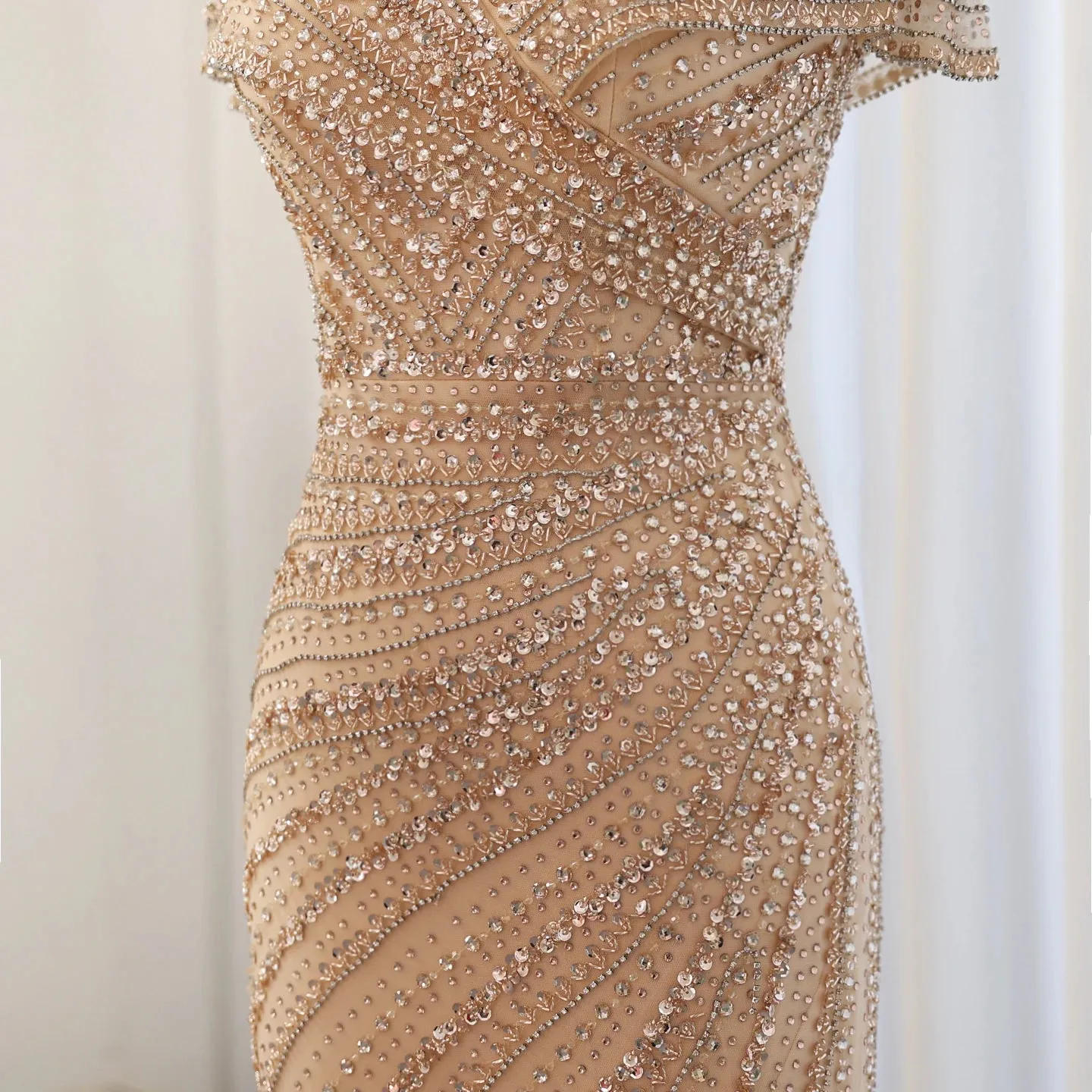 Embellished Cap Sleeves Mermaid Dress
