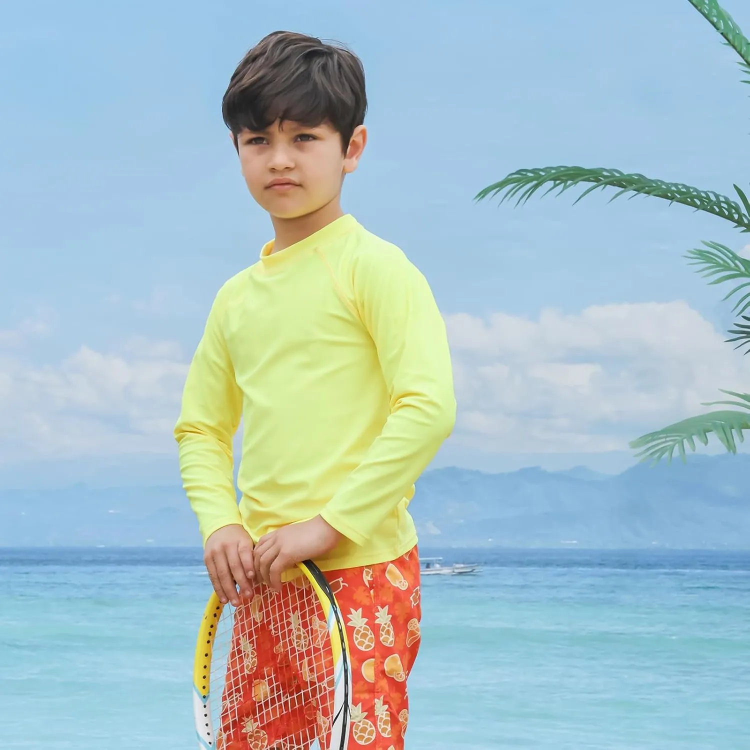 ESTAMICO Boys' UPF 50  Long-Sleeve Rashguard Athletic Swim Shirt