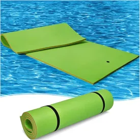 Floating Water Mat, Floating Mat, with Rolling Pillow Design, Bouncy Tear-Resistant 3-Layer XPE Foam, Roll-Up Floating Island River Rafts(Green,3mx1.8mx3.3cm)