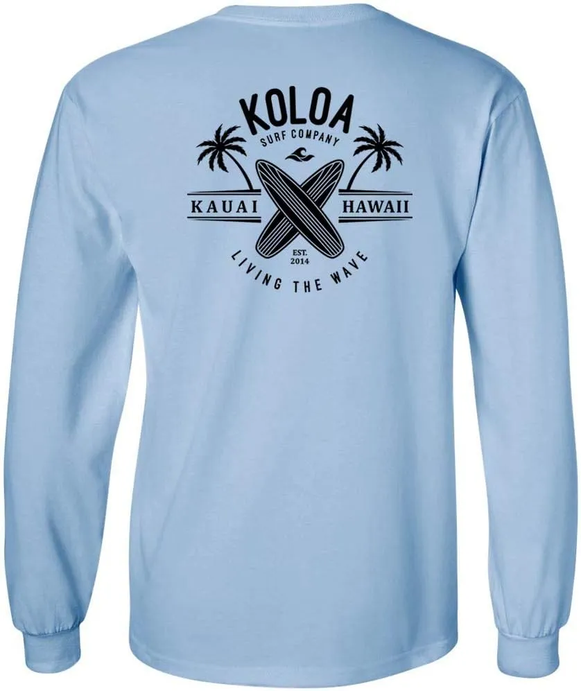Koloa Surf Mens Kauai Surfboards Logo Long Sleeve Heavy Cotton Tee in Reg, Big and Tall