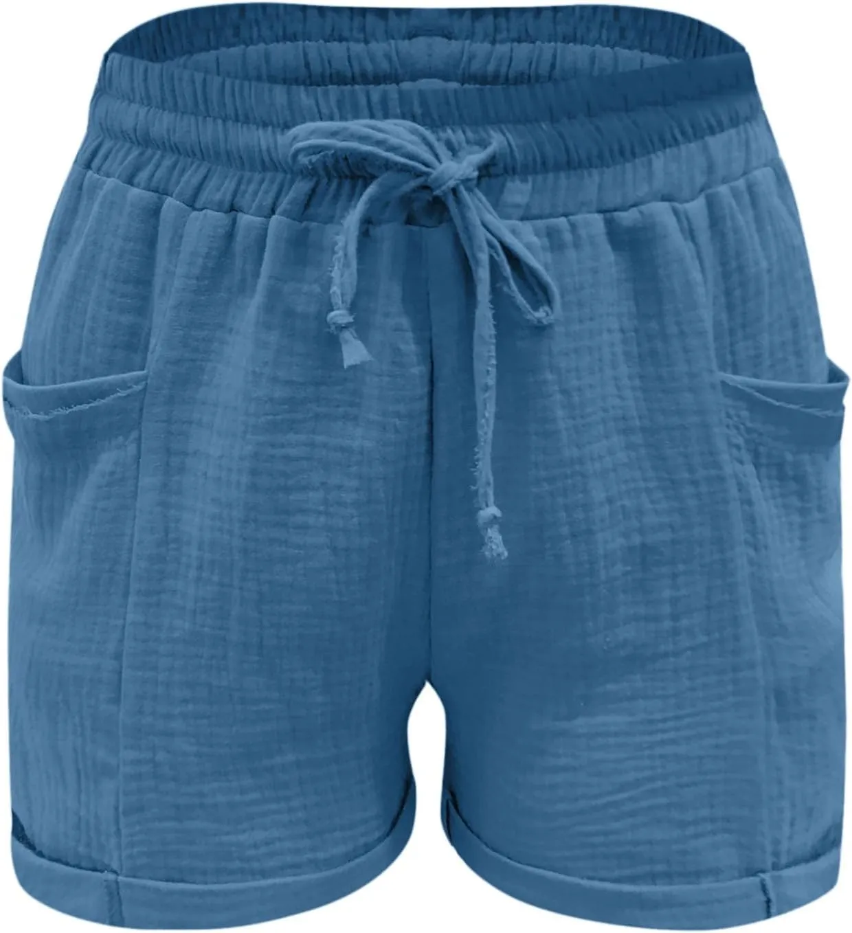 Linen Shorts for Women Summer Casual Loose Shorts Drawstring Elastic Waist Lightweight Bermuda Shorts with Pockets