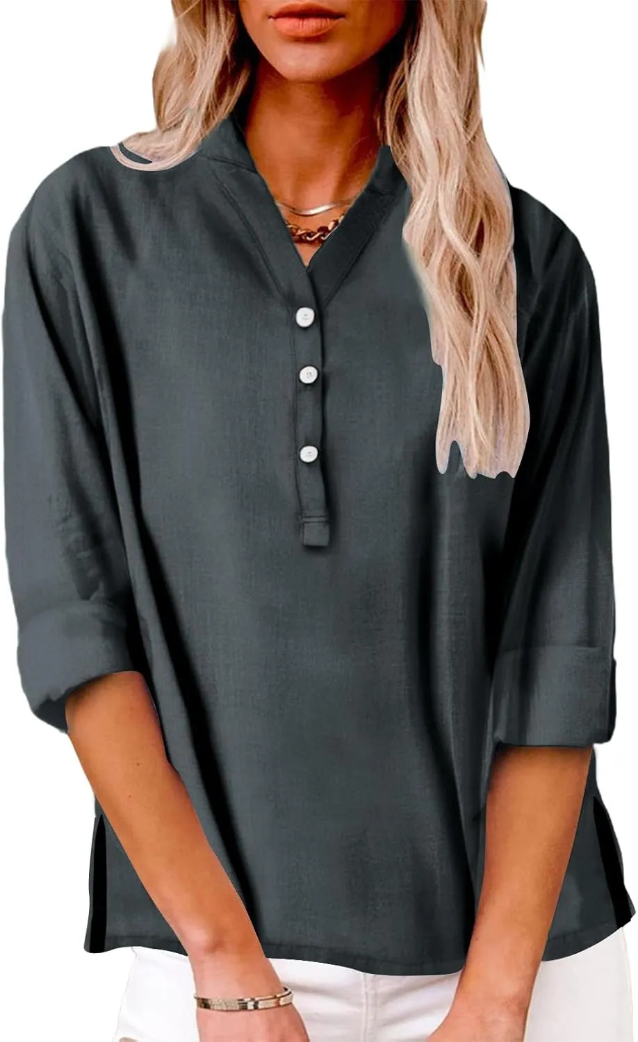 Linen Tops for Women Summer Button Down V Neck Shirts Casual Short Sleeve Loose T-Shirt Cotton Linen Blouse Tees 2025