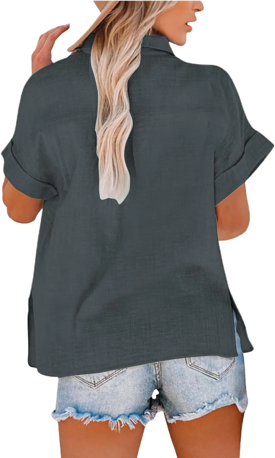 Linen Tops for Women Summer Button Down V Neck Shirts Casual Short Sleeve Loose T-Shirt Cotton Linen Blouse Tees 2025