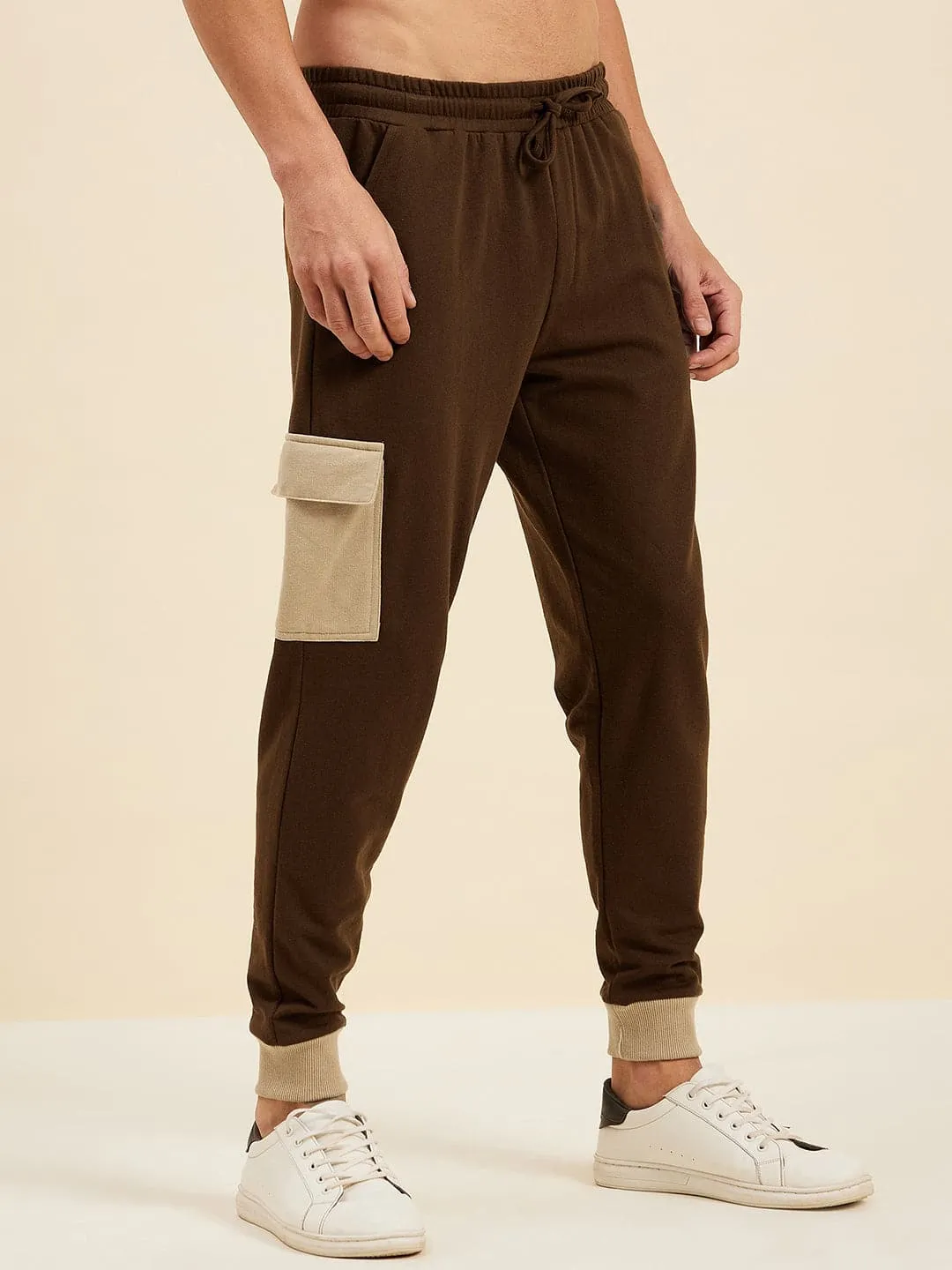 Men Brown Terry Side Pocket Joggers