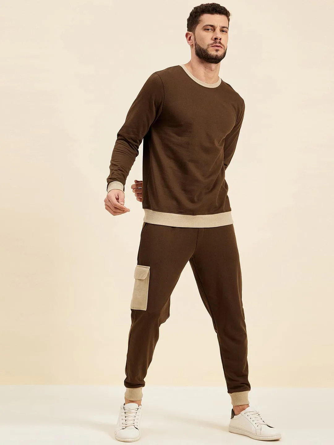 Men Brown Terry Side Pocket Joggers