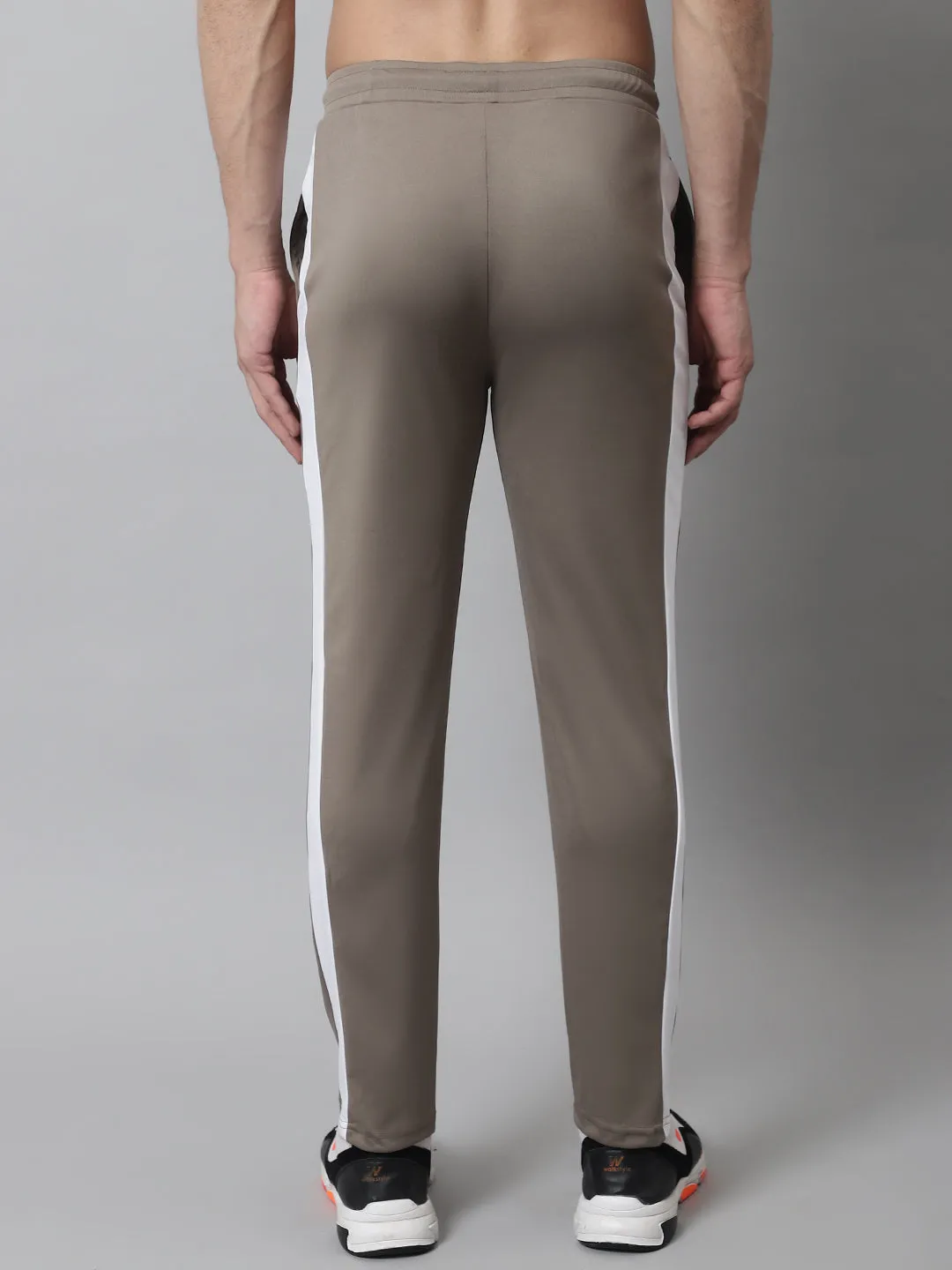 Men'S Brown And White Striped Streachable Lycra Trackpants