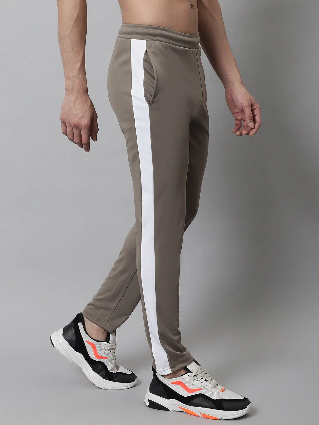 Men'S Brown And White Striped Streachable Lycra Trackpants