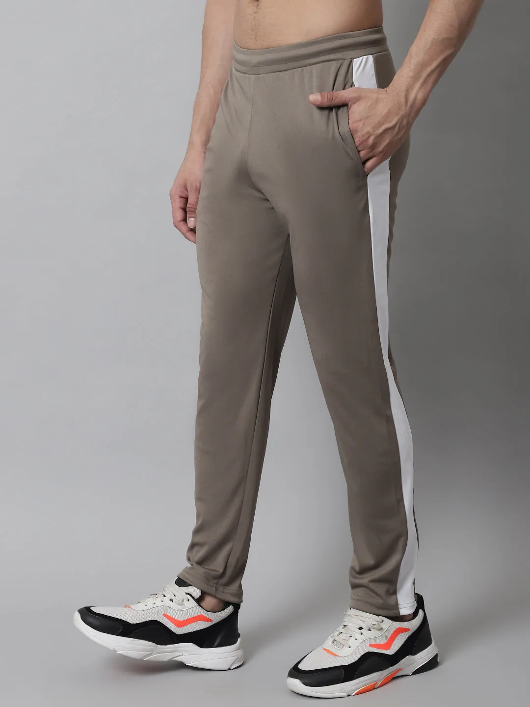 Men'S Brown And White Striped Streachable Lycra Trackpants