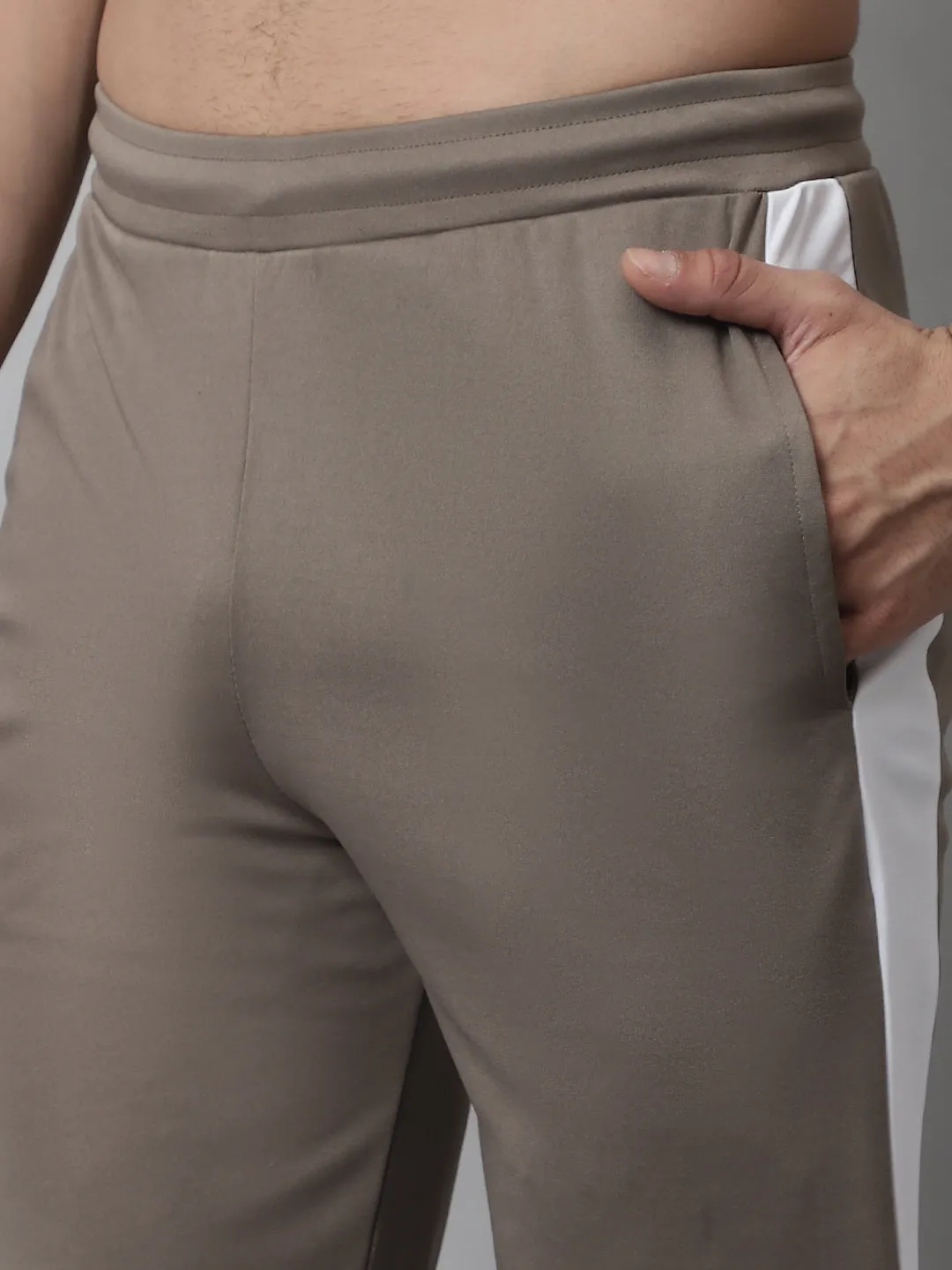 Men'S Brown And White Striped Streachable Lycra Trackpants