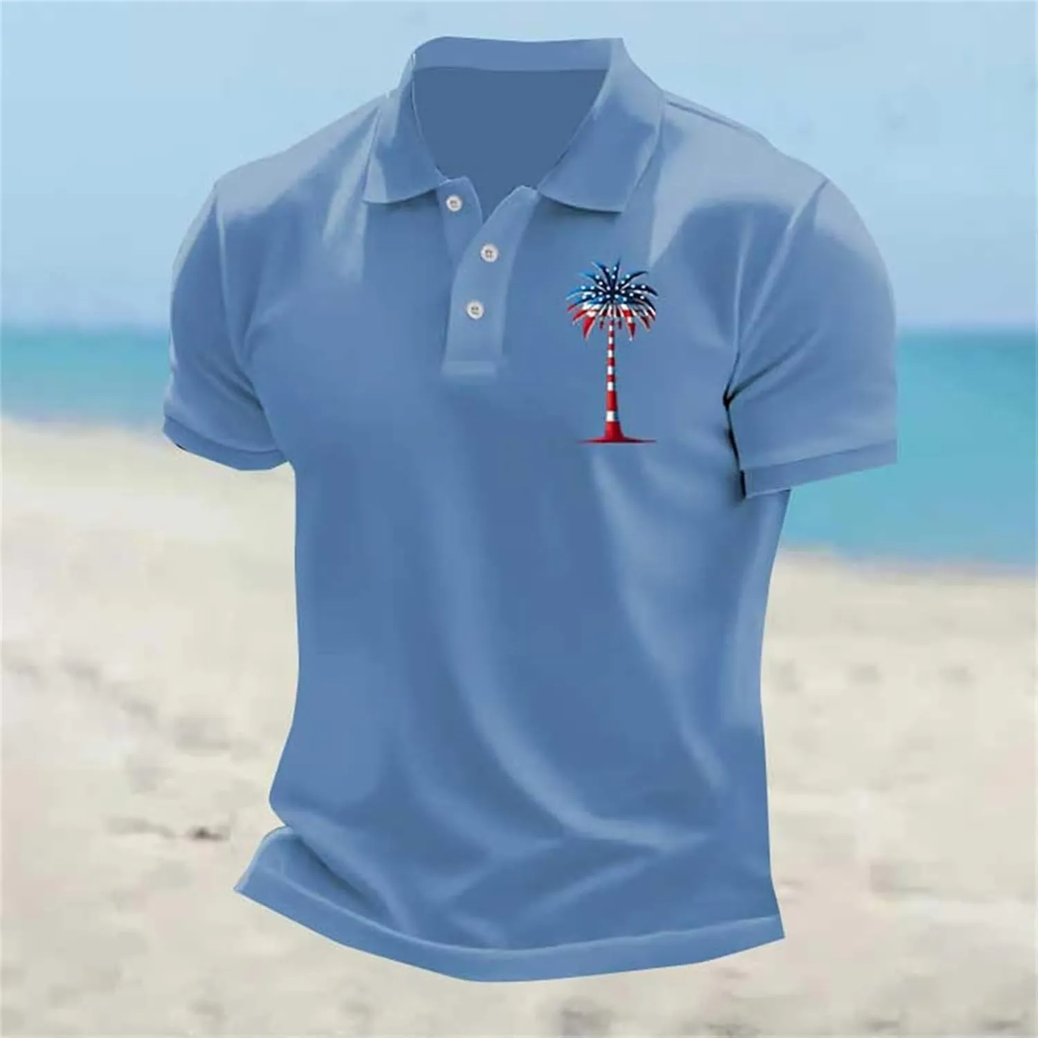 Men's Polo Shirts Christian Cross American Flag Pirnt Golf T-Shirts Summer Short Sleeve Button Down Patriotic Tops