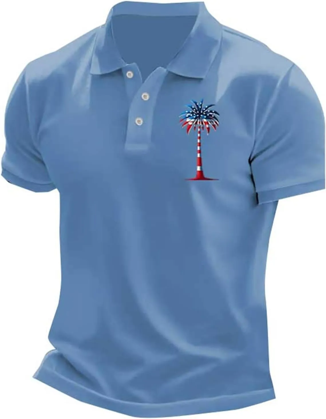 Men's Polo Shirts Christian Cross American Flag Pirnt Golf T-Shirts Summer Short Sleeve Button Down Patriotic Tops