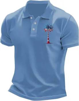 Men's Polo Shirts Christian Cross American Flag Pirnt Golf T-Shirts Summer Short Sleeve Button Down Patriotic Tops