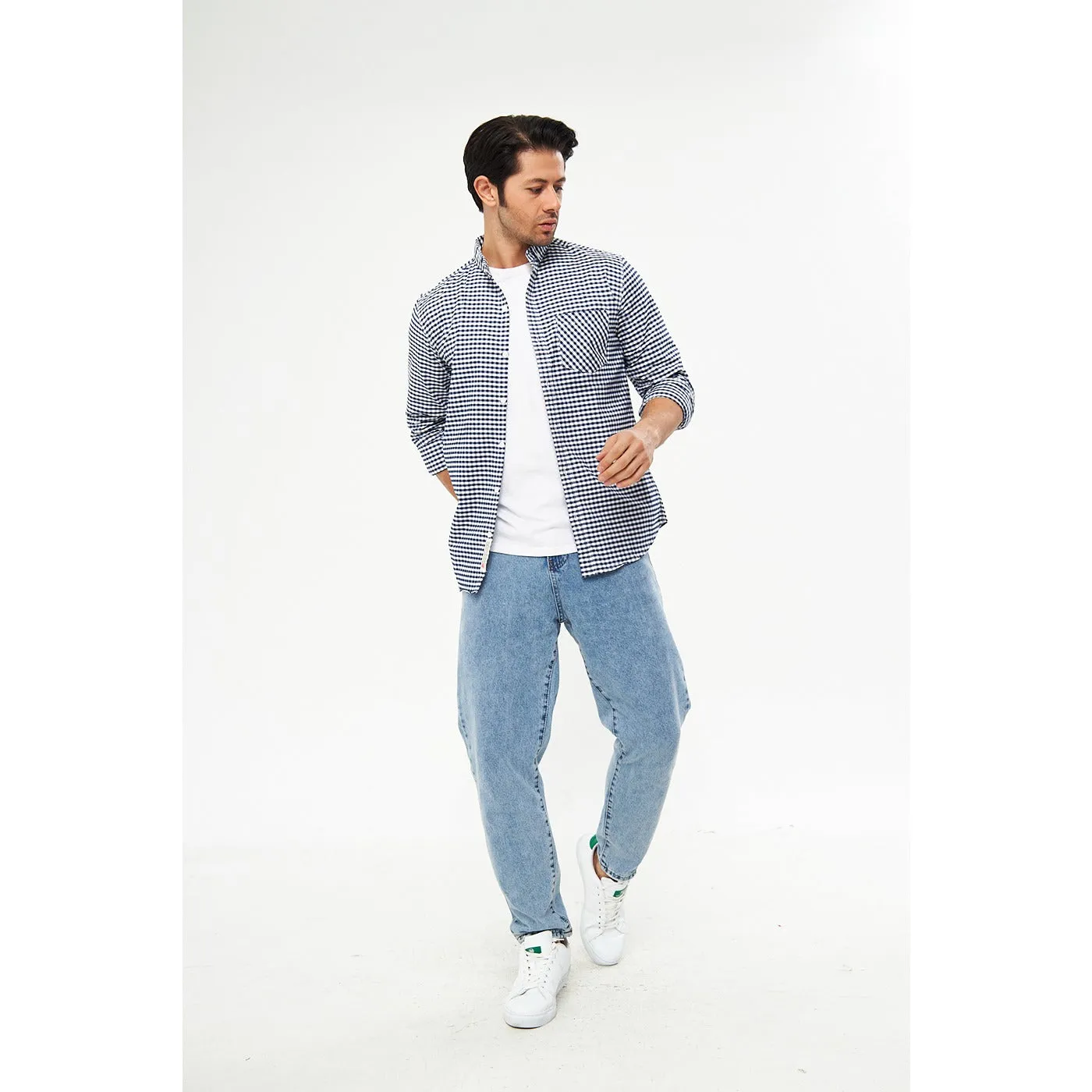 Navy Ghingham Check Casual Shirt