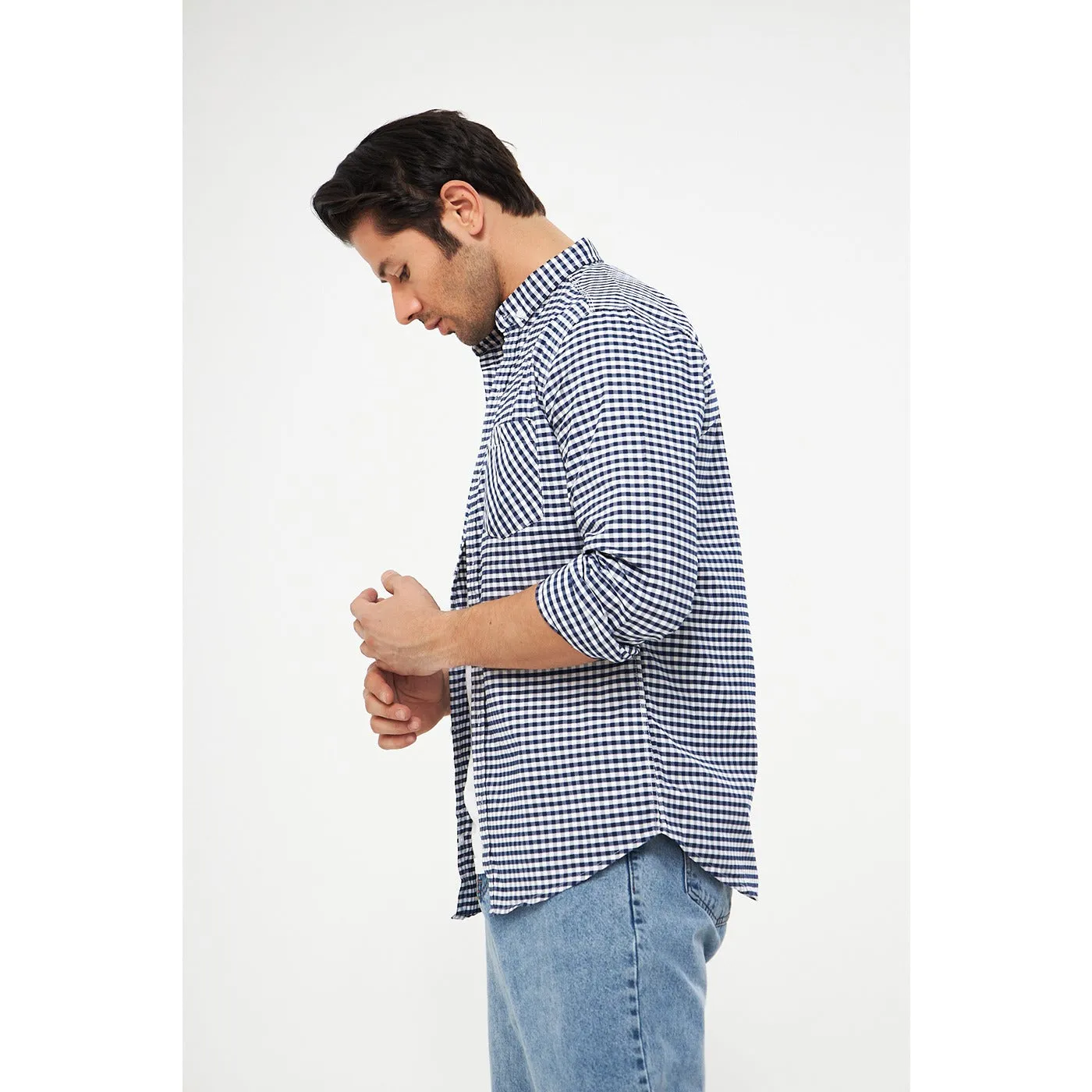 Navy Ghingham Check Casual Shirt