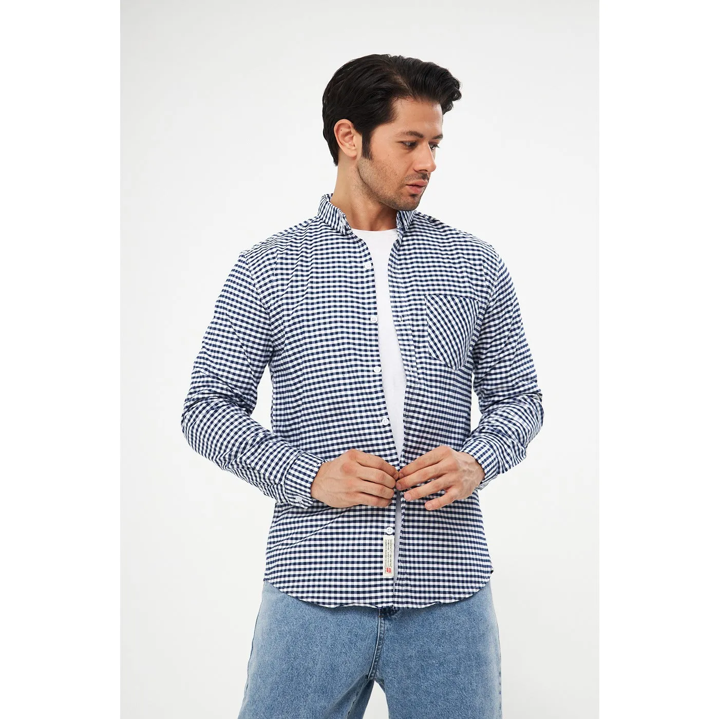 Navy Ghingham Check Casual Shirt