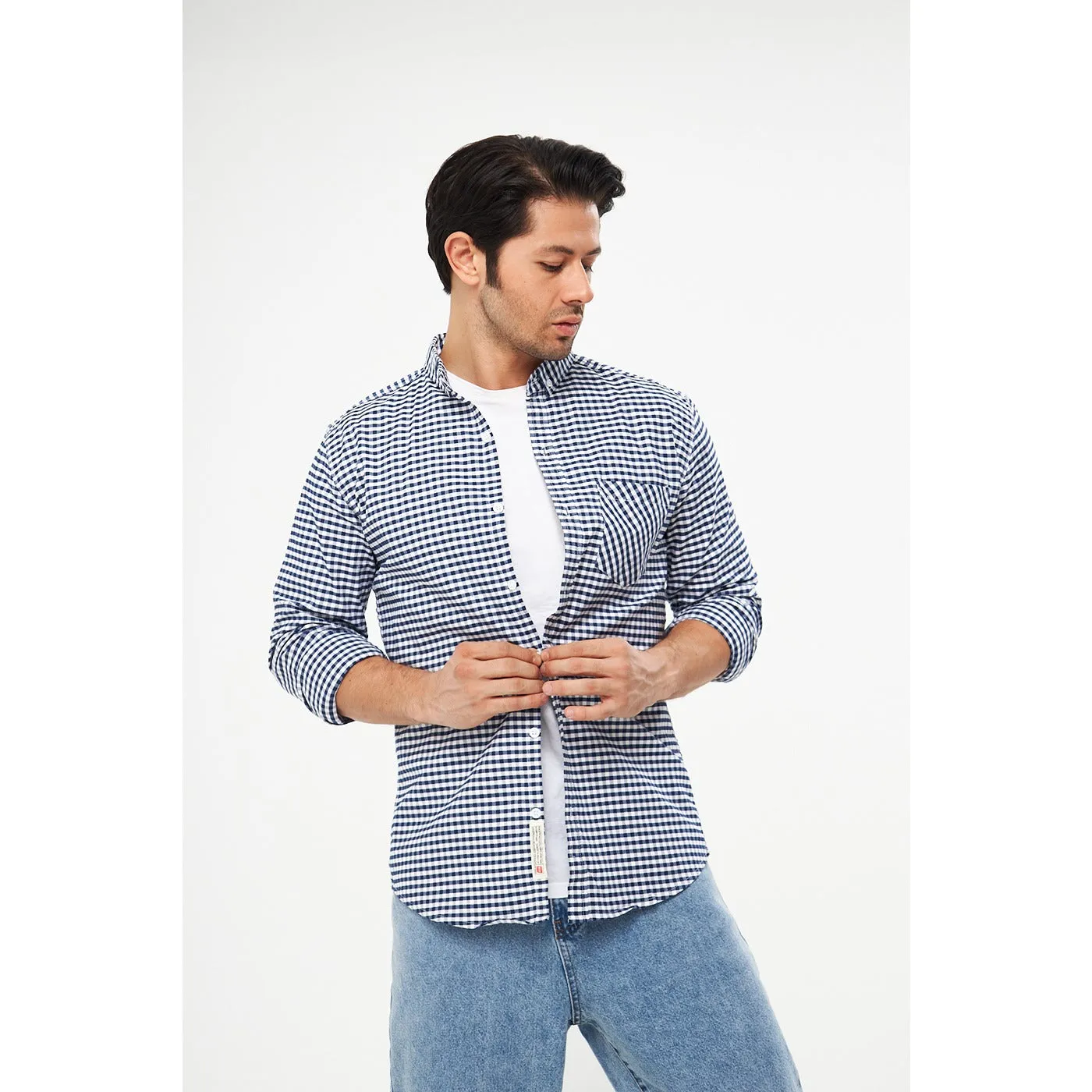Navy Ghingham Check Casual Shirt