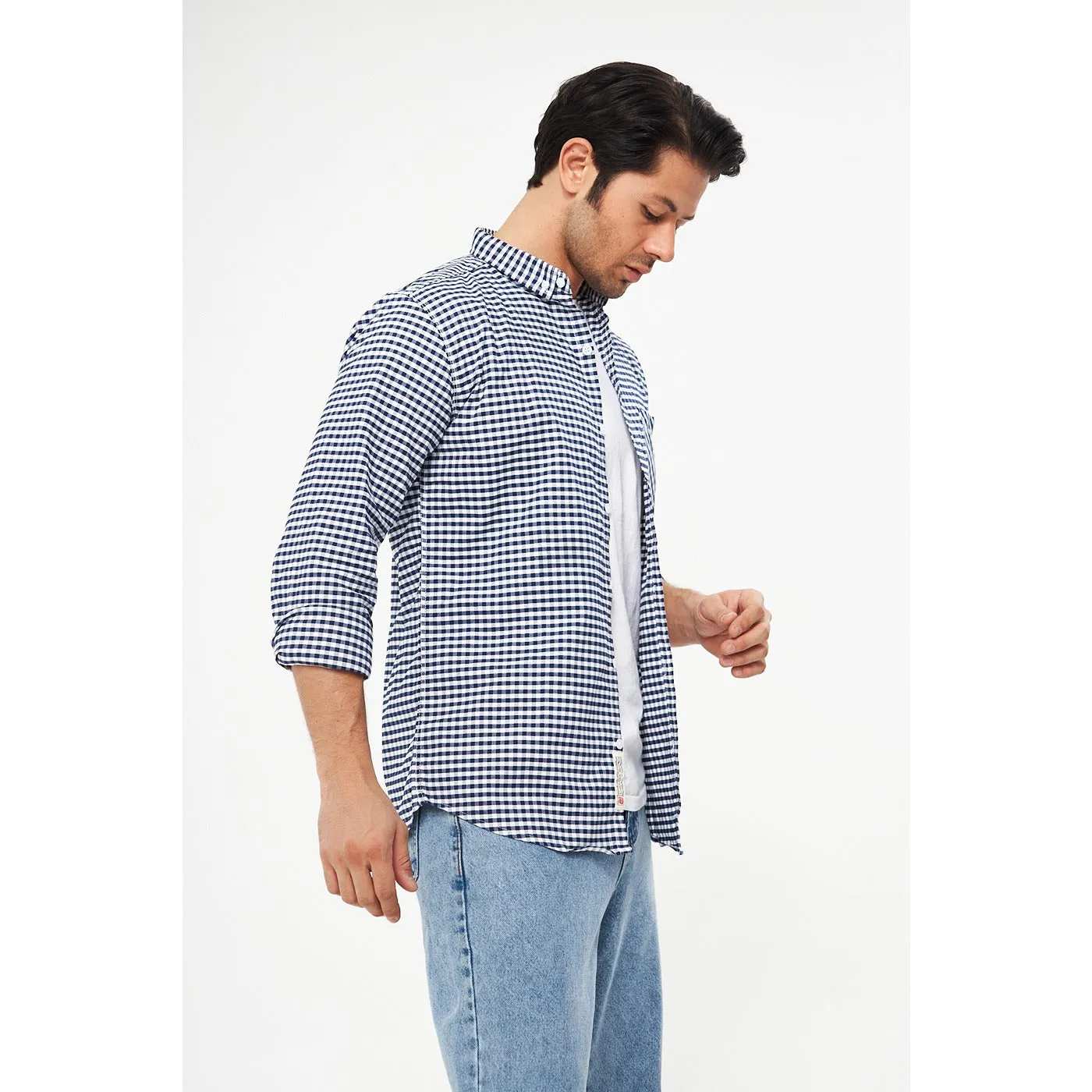 Navy Ghingham Check Casual Shirt