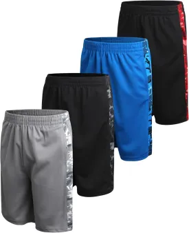 Pro Athlete Boys Basketball Shorts - 4 Pack Mesh Athletic Shorts for Boys - Gym Shorts for Workout and Running (Size: 5-16)