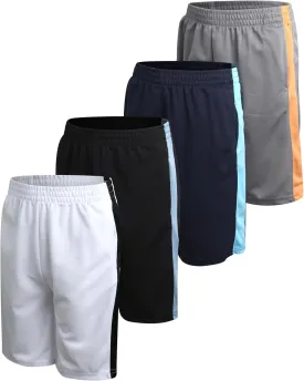 Pro Athlete Boys Basketball Shorts - 4 Pack Mesh Athletic Shorts for Boys - Gym Shorts for Workout and Running (Size: 5-16)
