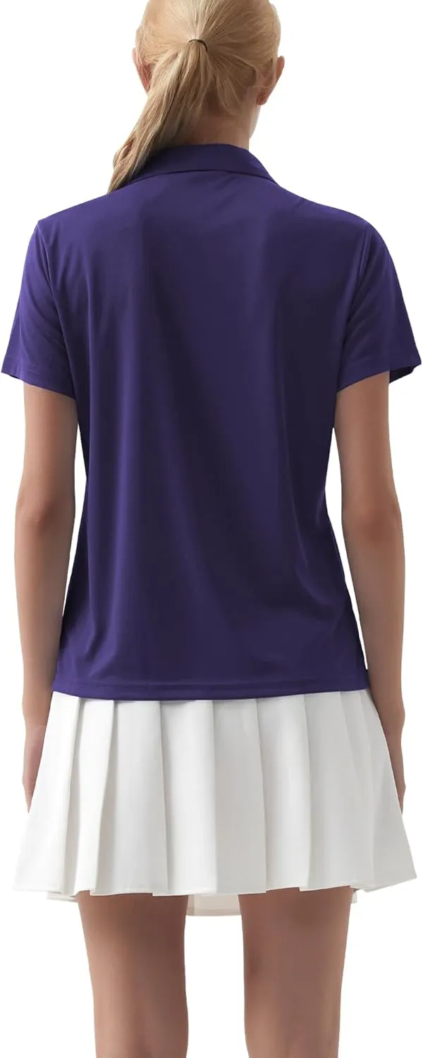 QBK Women's Golf Polo Shirt UPF 50  Dry Fit Collared V-Neck Short Sleeve Tennis Top