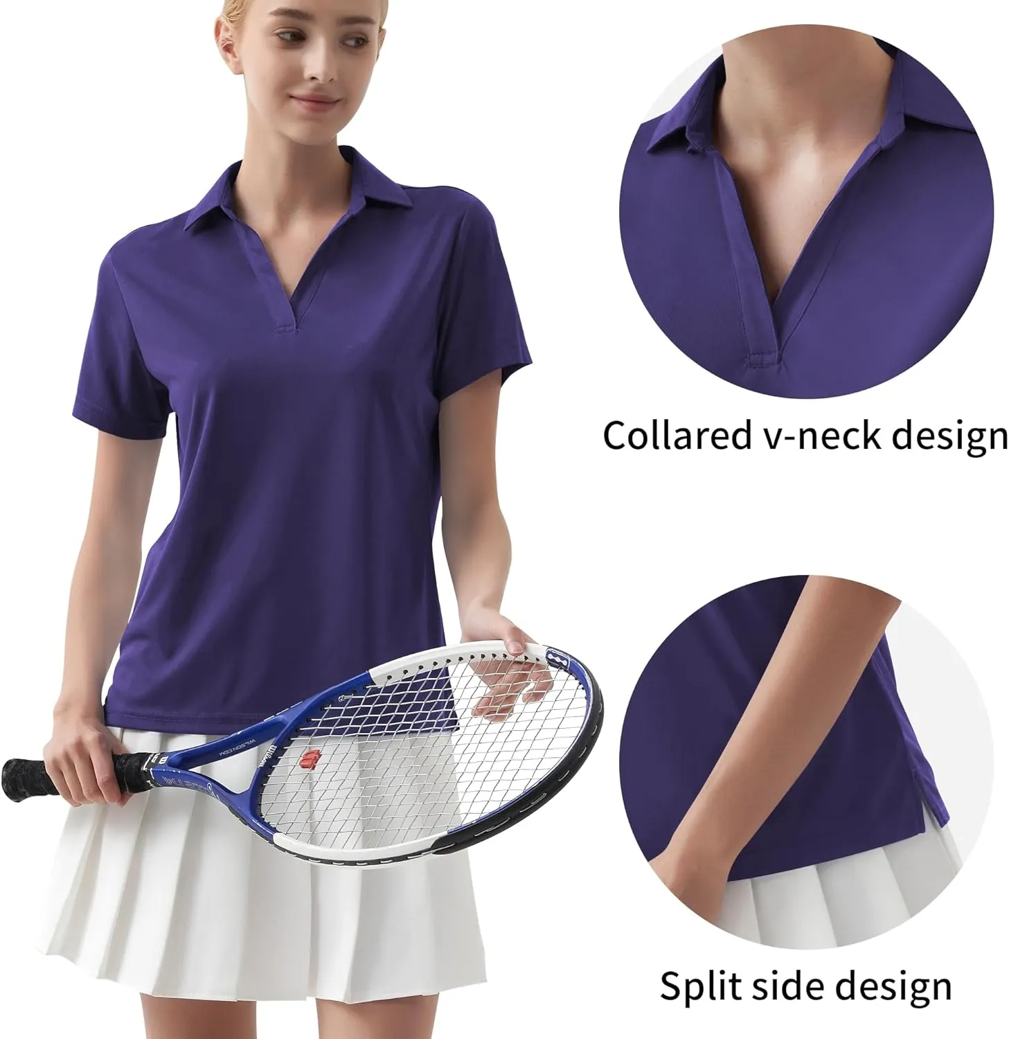 QBK Women's Golf Polo Shirt UPF 50  Dry Fit Collared V-Neck Short Sleeve Tennis Top
