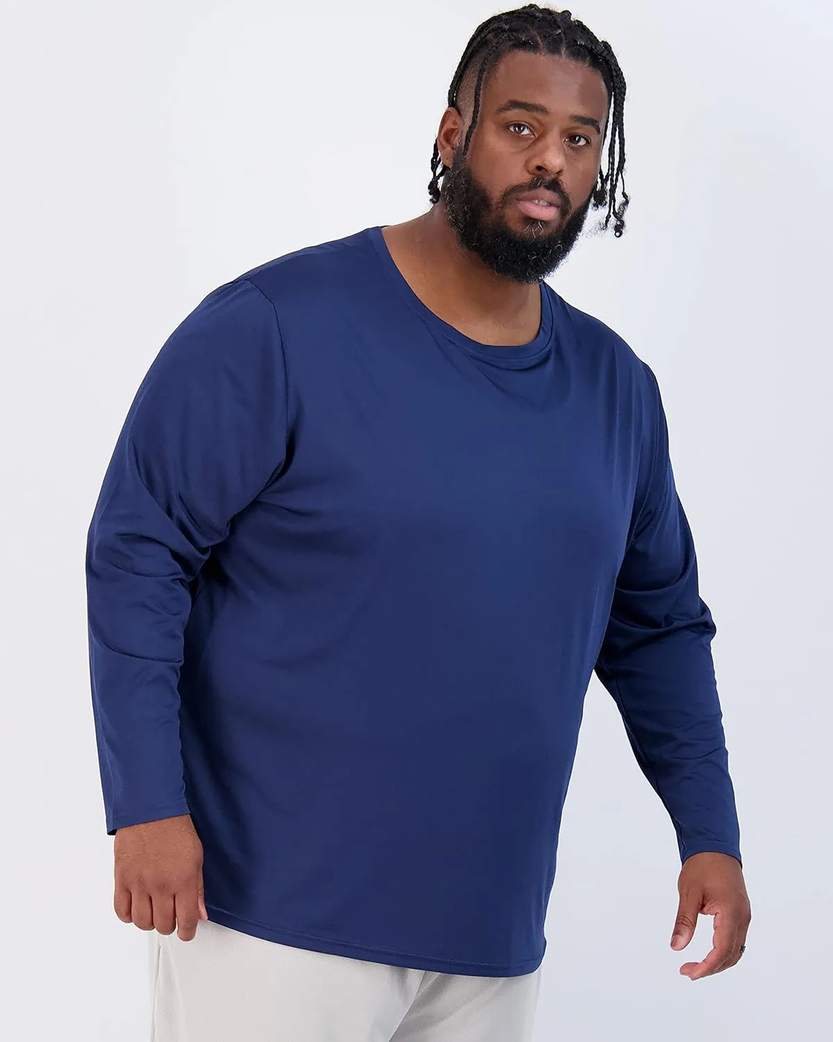 Real Essentials 3 Pack: Mens Big & Tall Tech Stretch Long-Sleeve & Short-Sleeve Dry-Fit T-Shirt (3XT-5XT)