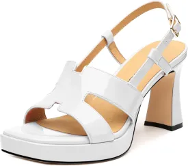 ROSERWISH Heels for Women Chunky Block Platform High Heels Square Open Toe Strappy Heel Sandals Wedding Party Prom Fashion Slingback Dress Pump Sandals Shoes