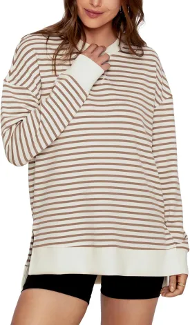 Simplee Womens Sweatshirt Long Sleeve Crewneck Striped Sweatshirt for Women 2024 Trendy Fall Tops Pullover Sweatshirts