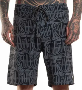 Sullen Richie Tattoo Lifestyle Graphic Lettering Swim Drawstring Boardshorts Grey