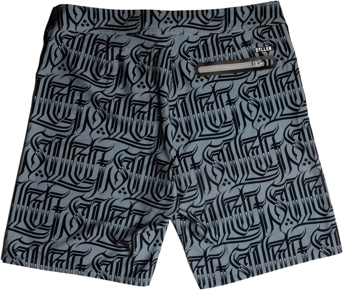 Sullen Richie Tattoo Lifestyle Graphic Lettering Swim Drawstring Boardshorts Grey