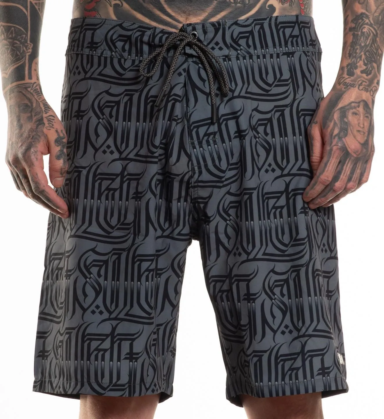 Sullen Richie Tattoo Lifestyle Graphic Lettering Swim Drawstring Boardshorts Grey