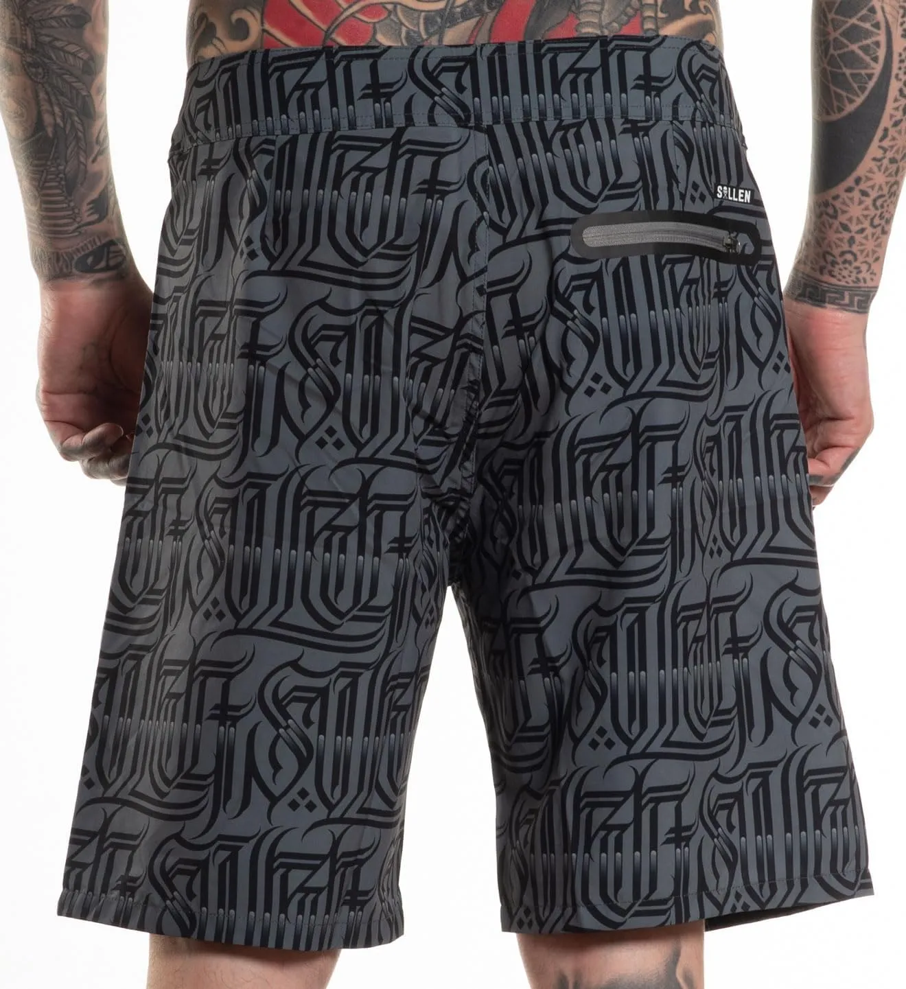 Sullen Richie Tattoo Lifestyle Graphic Lettering Swim Drawstring Boardshorts Grey