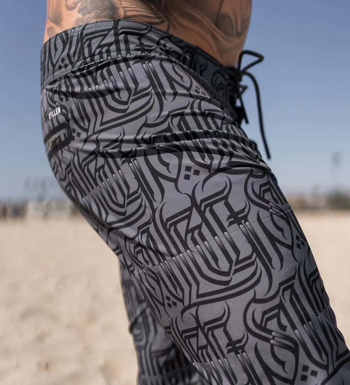 Sullen Richie Tattoo Lifestyle Graphic Lettering Swim Drawstring Boardshorts Grey