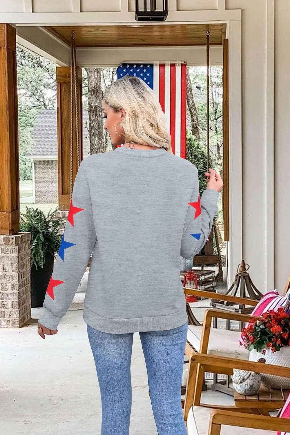 SUPEYA Womens USA Sweatshirt American Flag Graphic Pullover Crewneck Long Sleeve Tees Clothes 4th of July Tee Tops