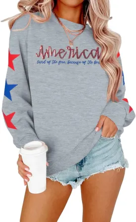 SUPEYA Womens USA Sweatshirt American Flag Graphic Pullover Crewneck Long Sleeve Tees Clothes 4th of July Tee Tops